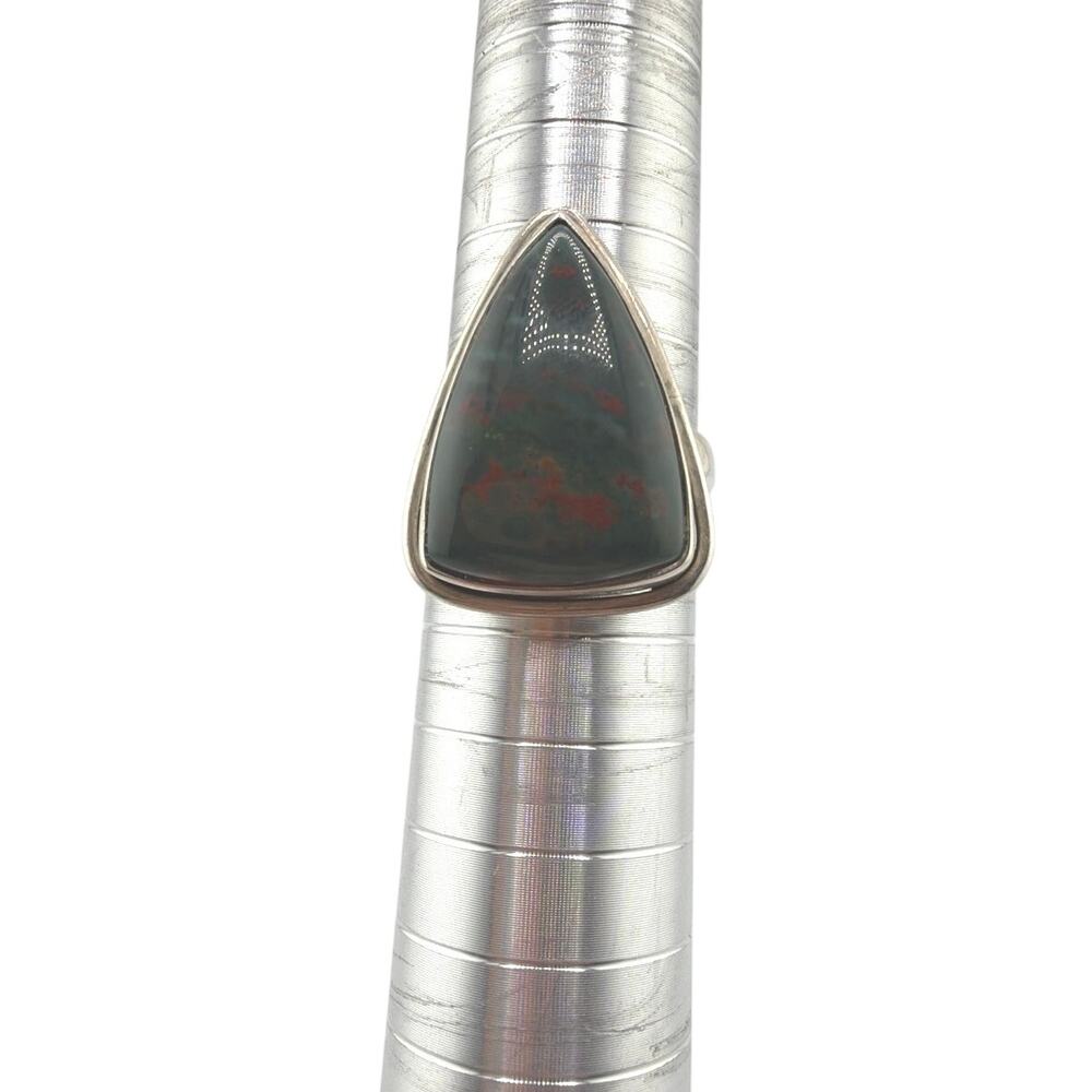925 Sterling Silver Teardrop Bloodstone Artisan Statement Ring Size 8
